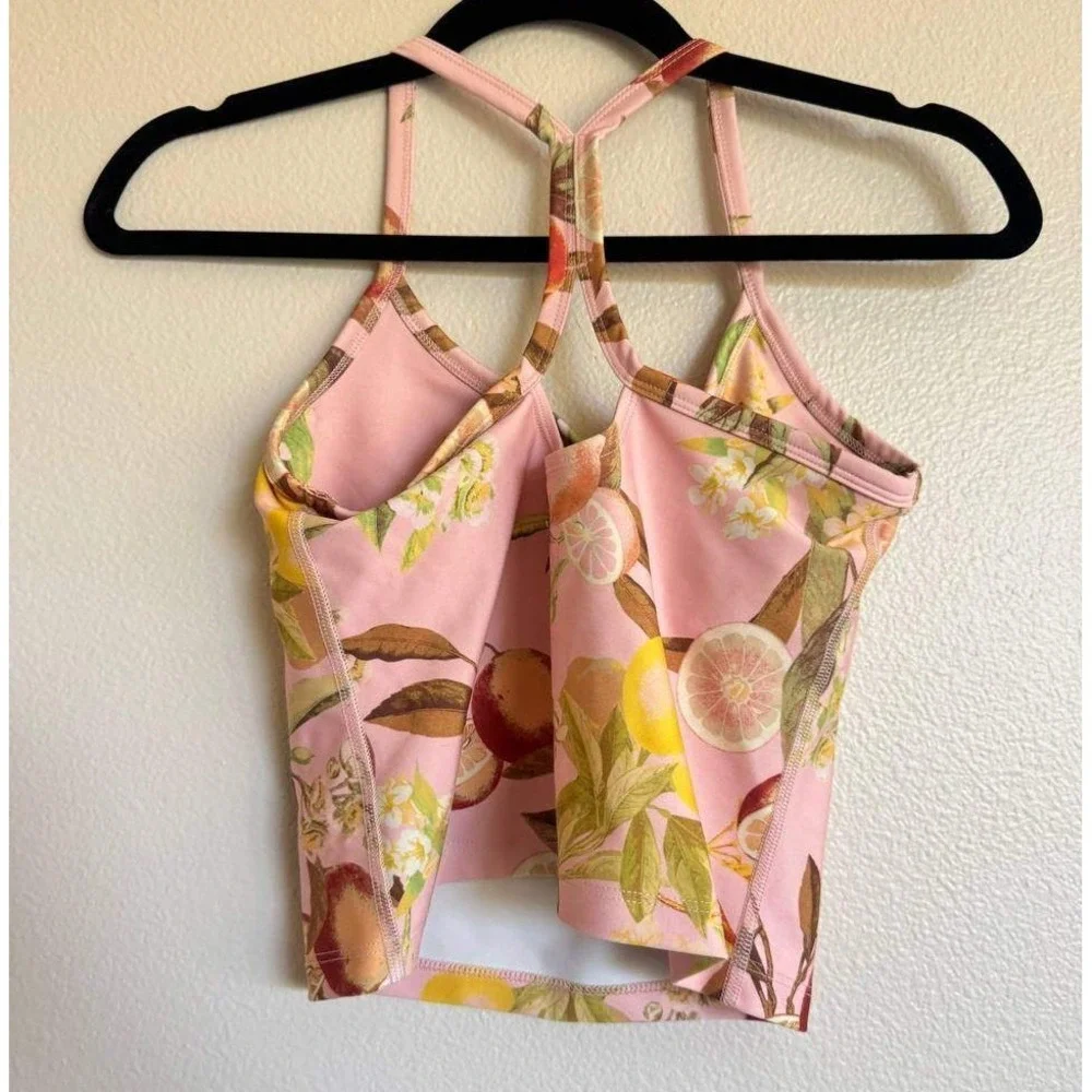 Beyond Yoga Slim Racerback Crop Tank Pink Citrus Print Activewear S Loungewear - Picture 2 of 4